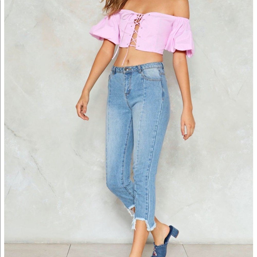 Nasty Gal party up lace up crop top IN BLUE